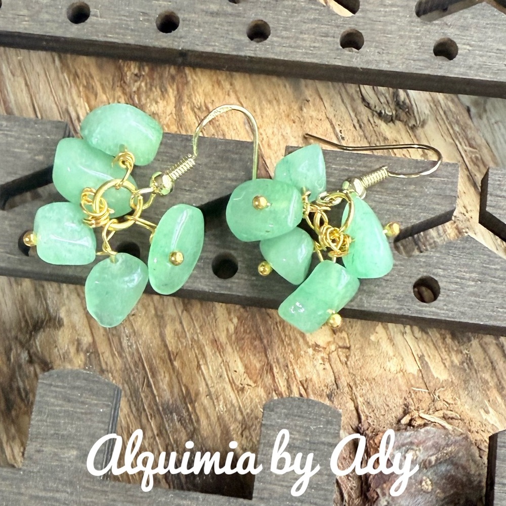 Gold statement earrings + Green Aventurine +Gemstones Cluster+ ODDITY